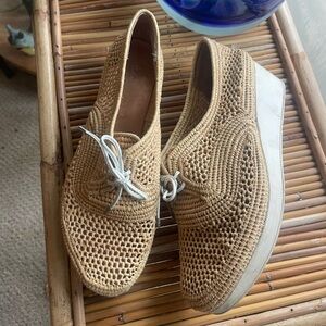 Robert Clergerie Lisa Raffia Woven Demi-Wedge